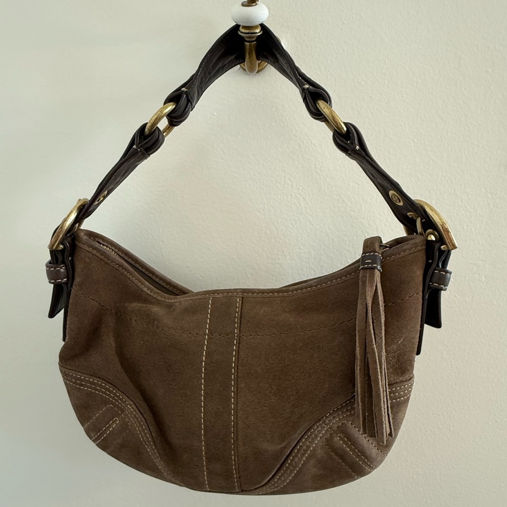 Vintage Y2K Coach Suede Crescent Handbag Brown Leather Shoulder Bag